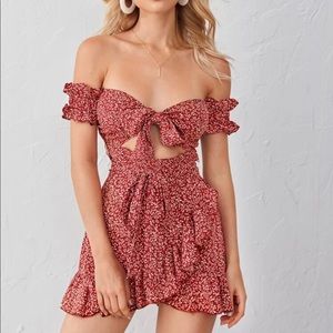 Women's BOHO Red Summer Dress- Size 2 (XS) ft. Front Cutout and Shirred Back